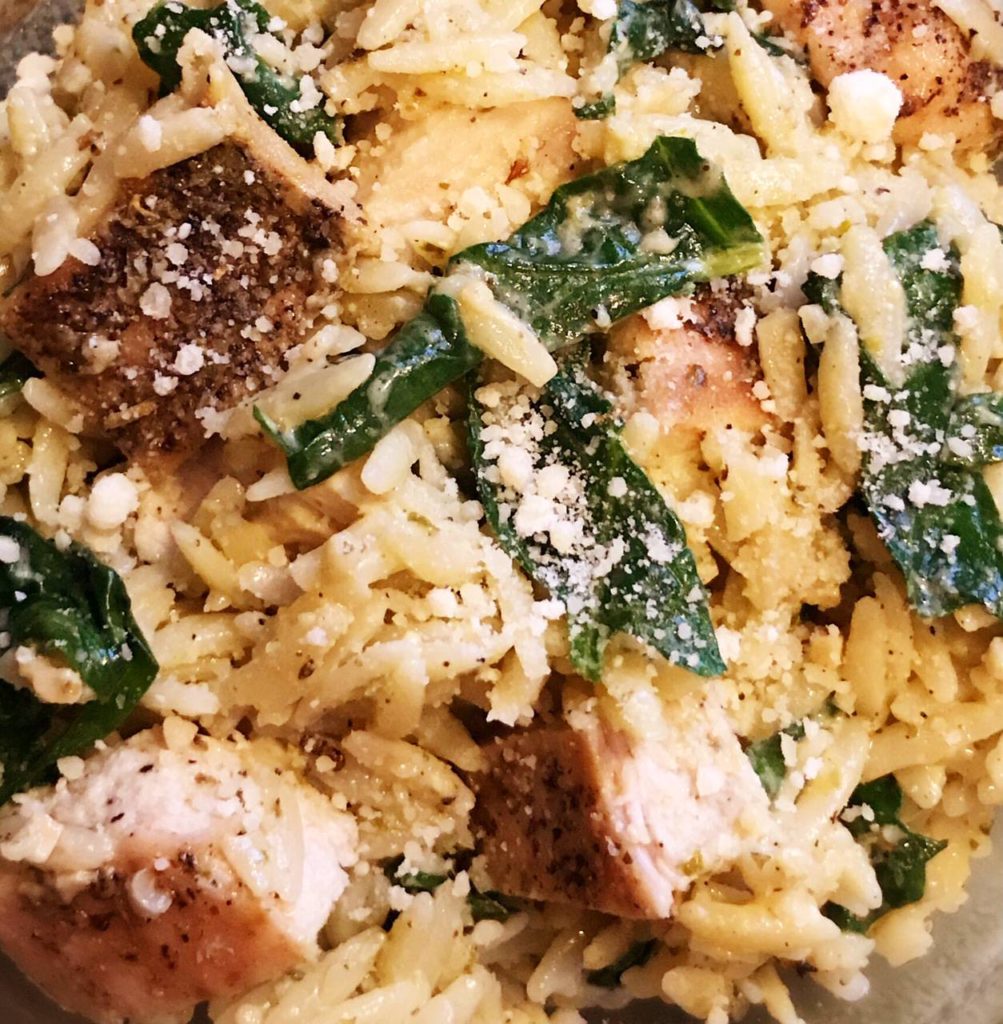 dinner, chicken, orzo, pesto, easy dinner, chicken dinner