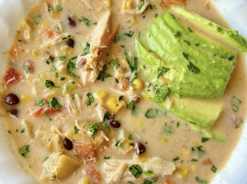 close up of chicken corn chowder soup