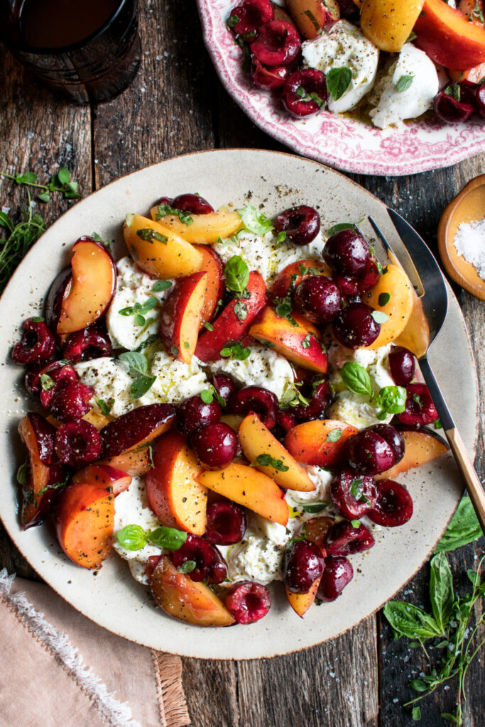 marinated stone fruit caprese salad