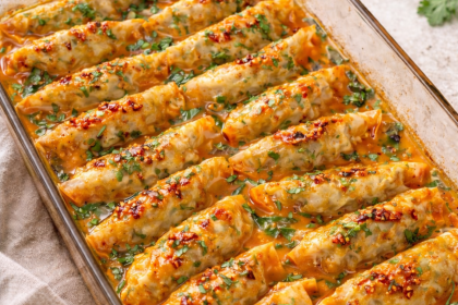 viral dumpling bake in a glass casserole dish