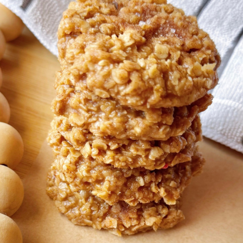 a stack of 4 no bake cinnamon sugar cookies on parchment paper