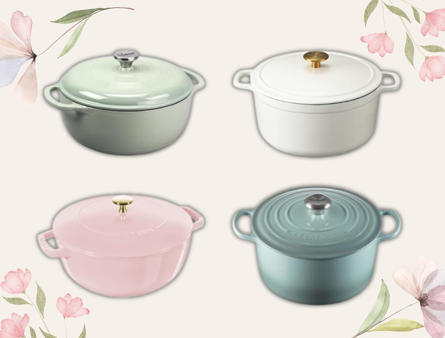 4 different colored dutch ovens