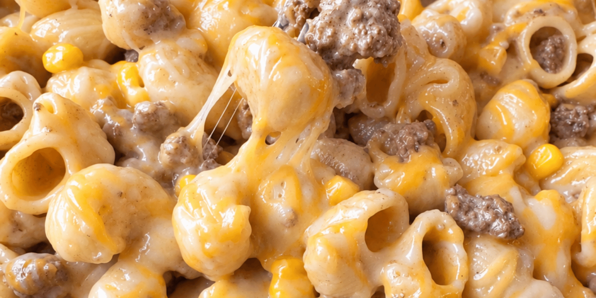 close up shot of a forkful of cheesy, creamy chipotle lime beef pasta